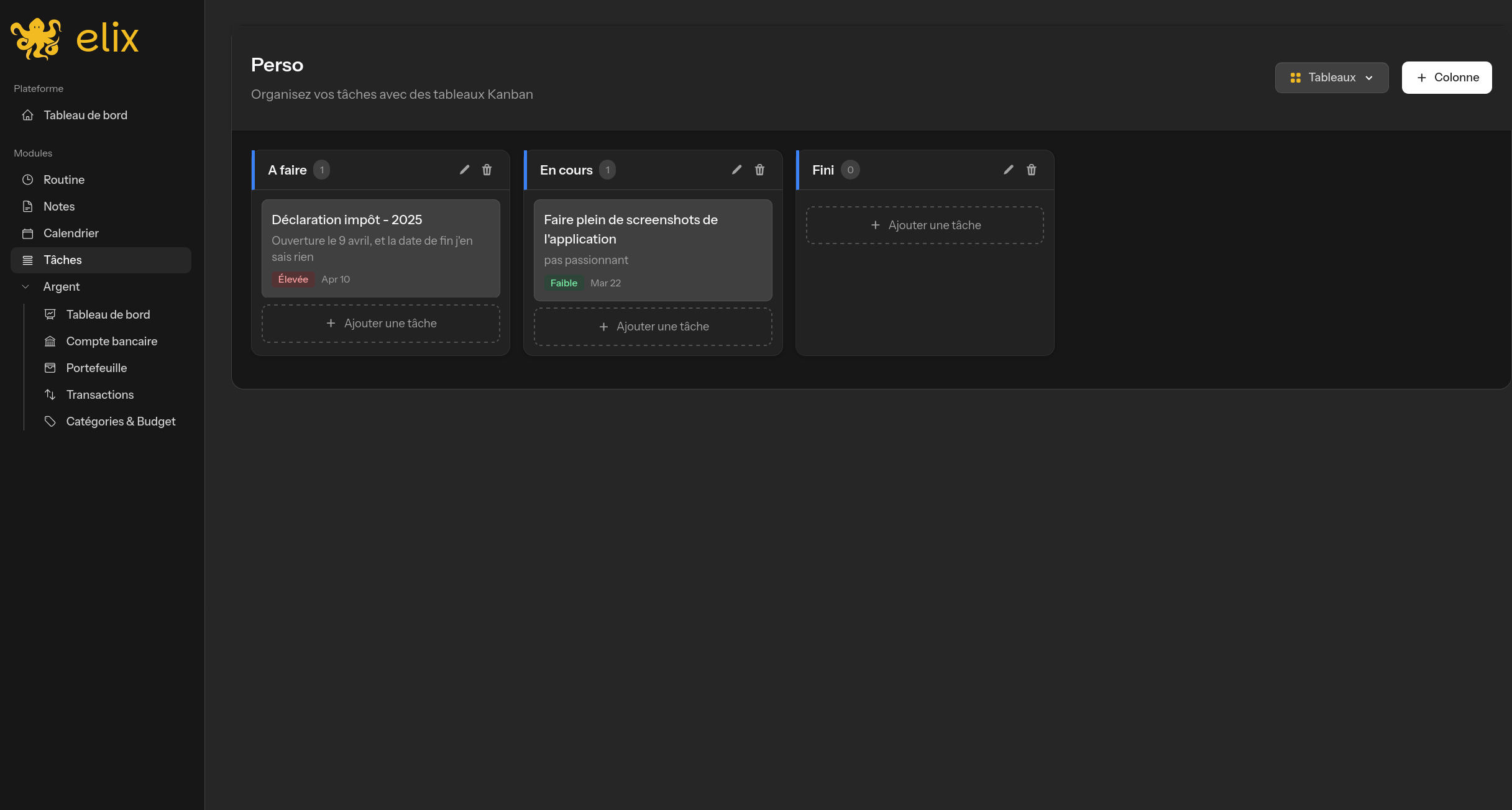 Elix Tasks Kanban